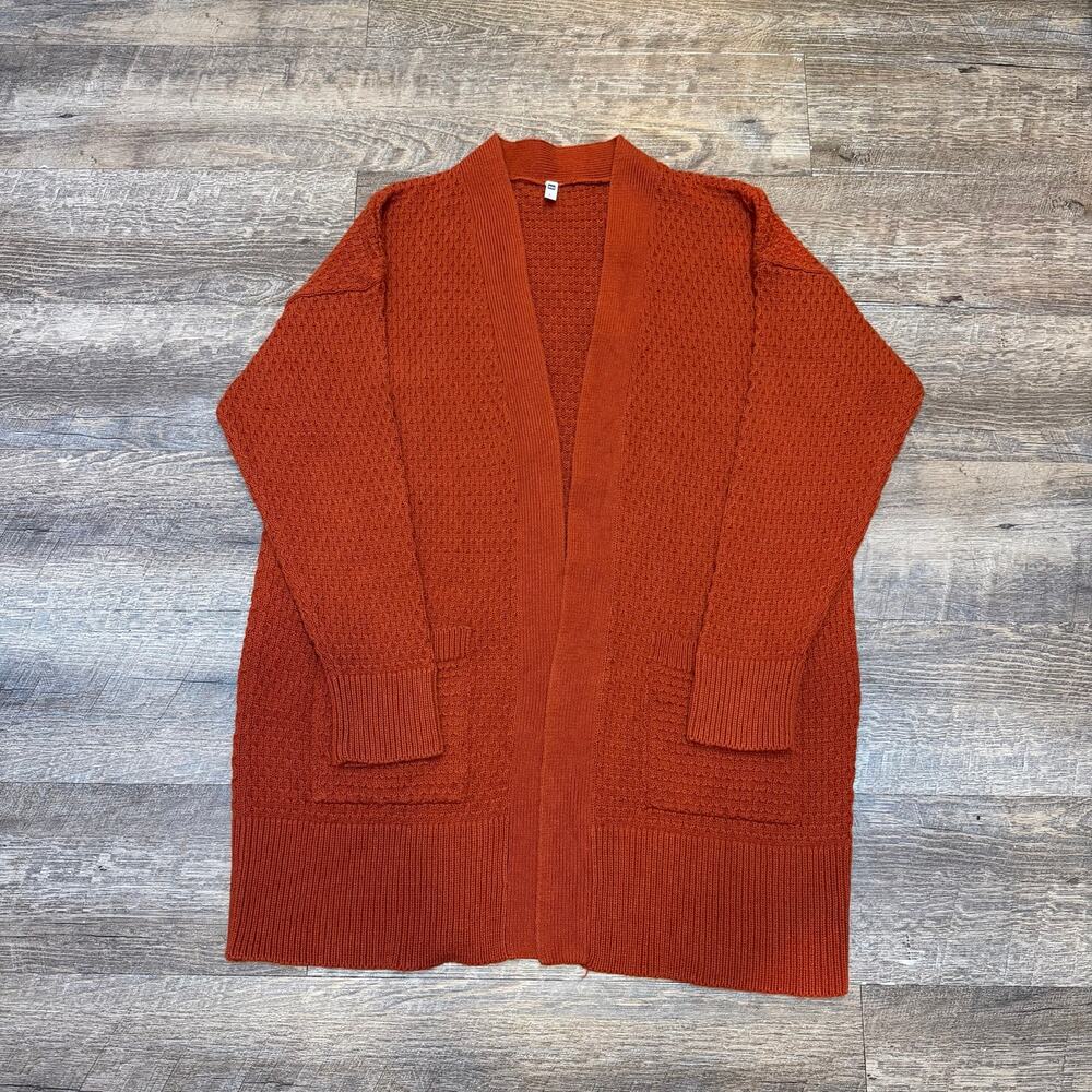 HEMA Womens Rust Orange Open Front Longline Knit Cardigan Sweater Pockets Size L